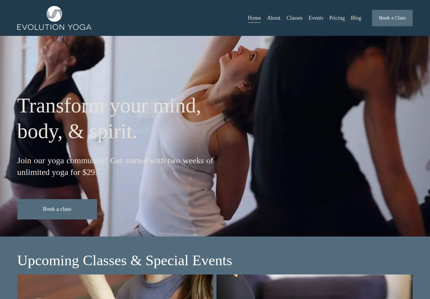 Screenshot of evolutionyogaglenview.com