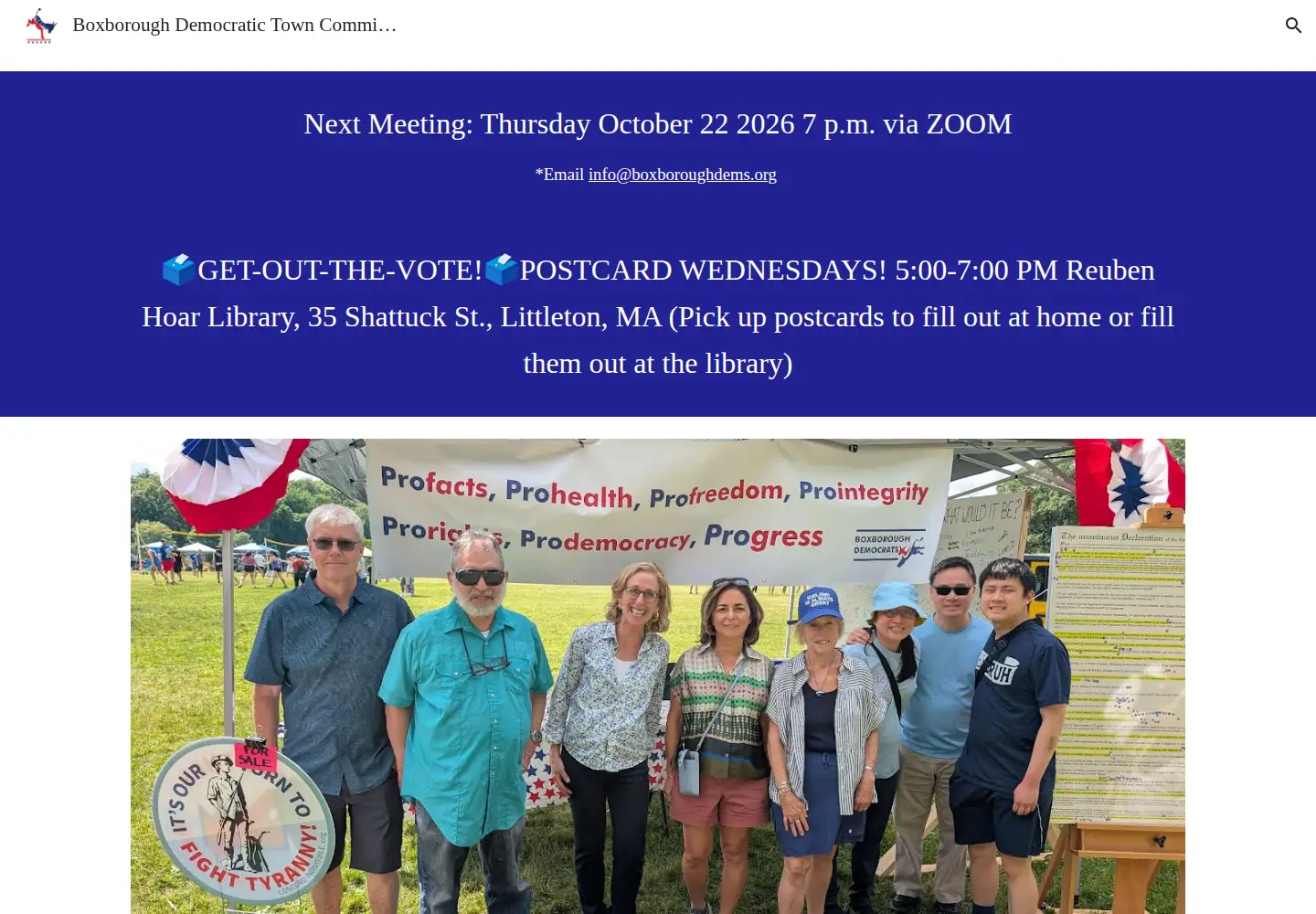 Captured homepage of boxboroughdems.org in the current scan