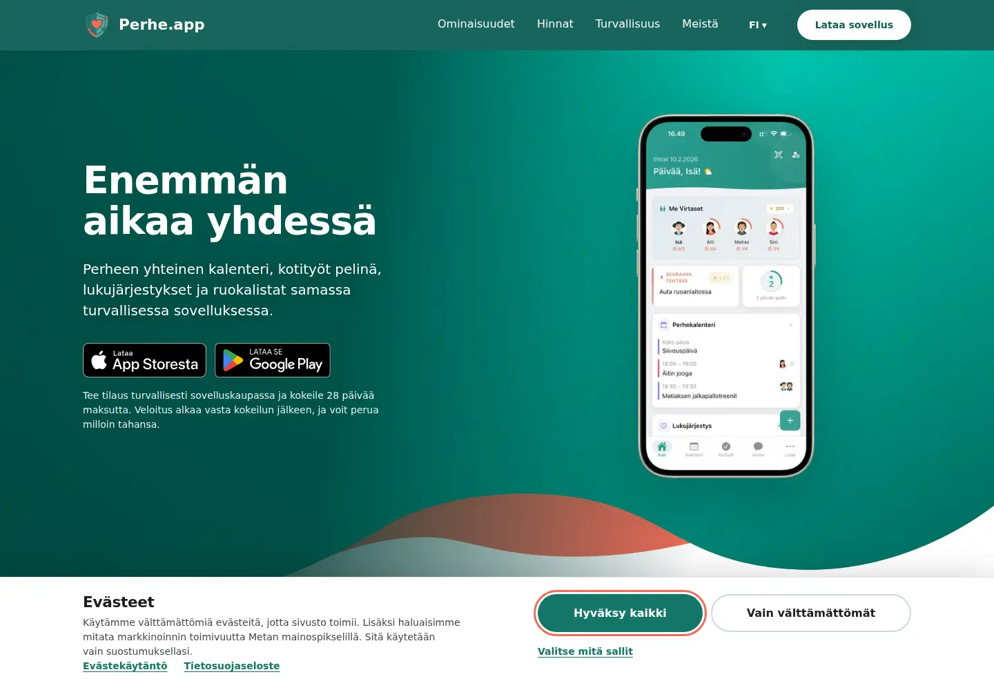 Screenshot of perhe.app