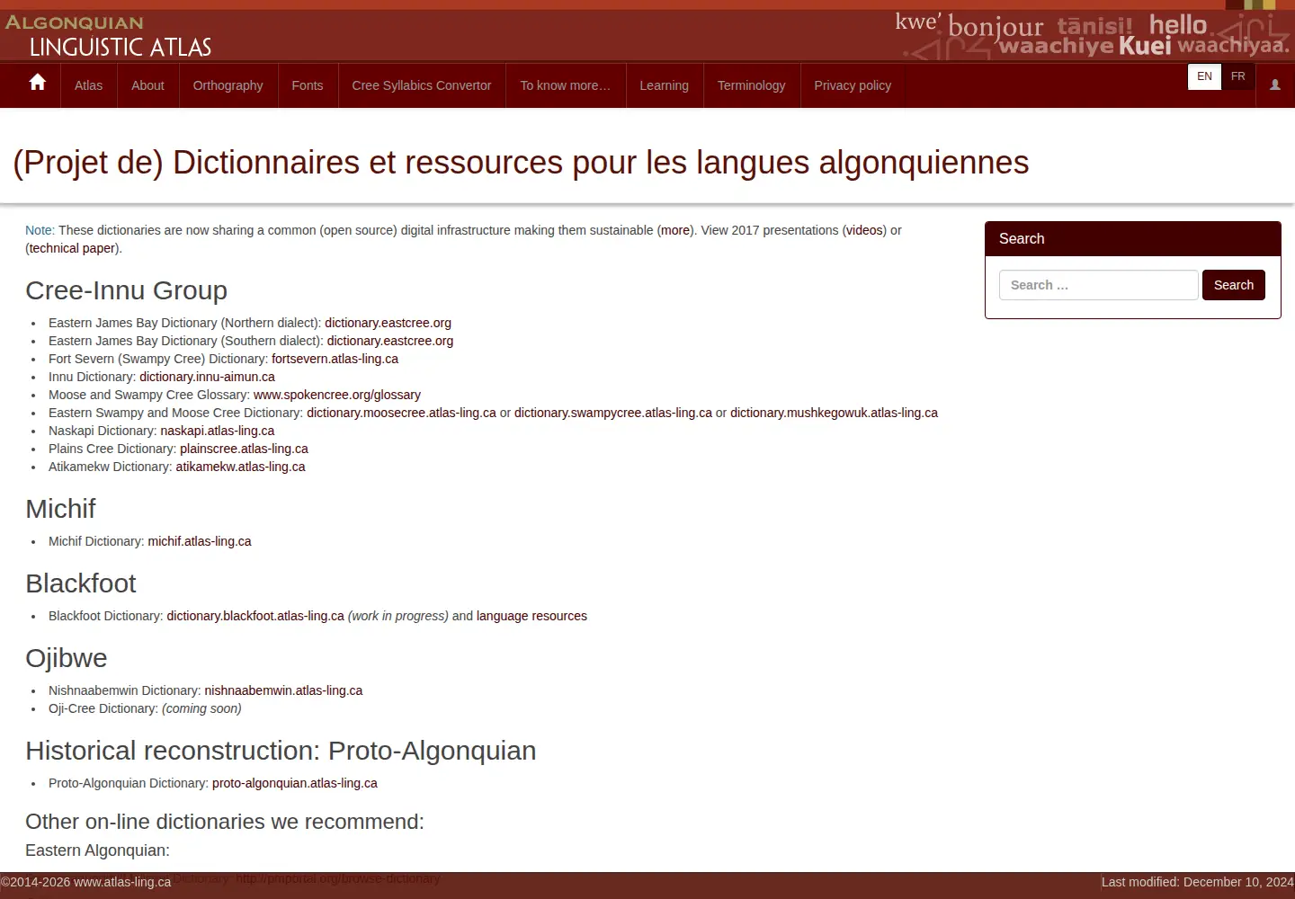 Screenshot of languesalgonquiennes.ca