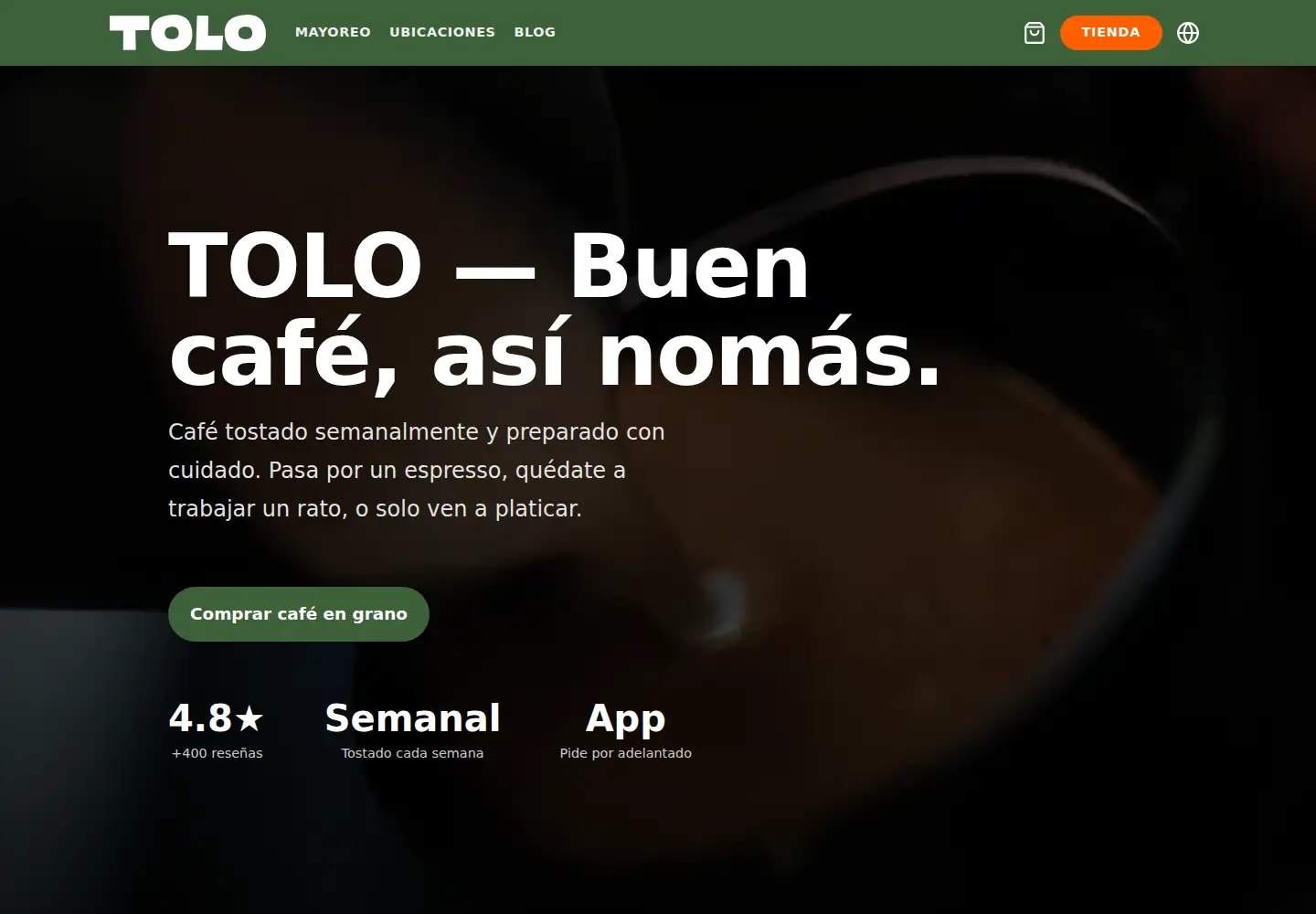 Captured homepage of tolo.cafe in the current scan