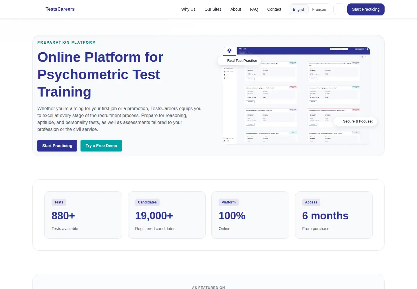 Captured homepage of tests.careers in the current scan