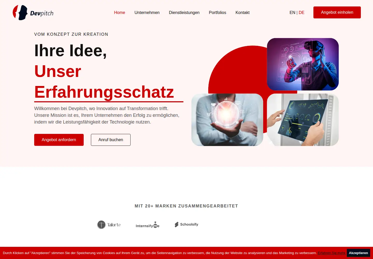 Captured homepage of devpitch.co in the current scan