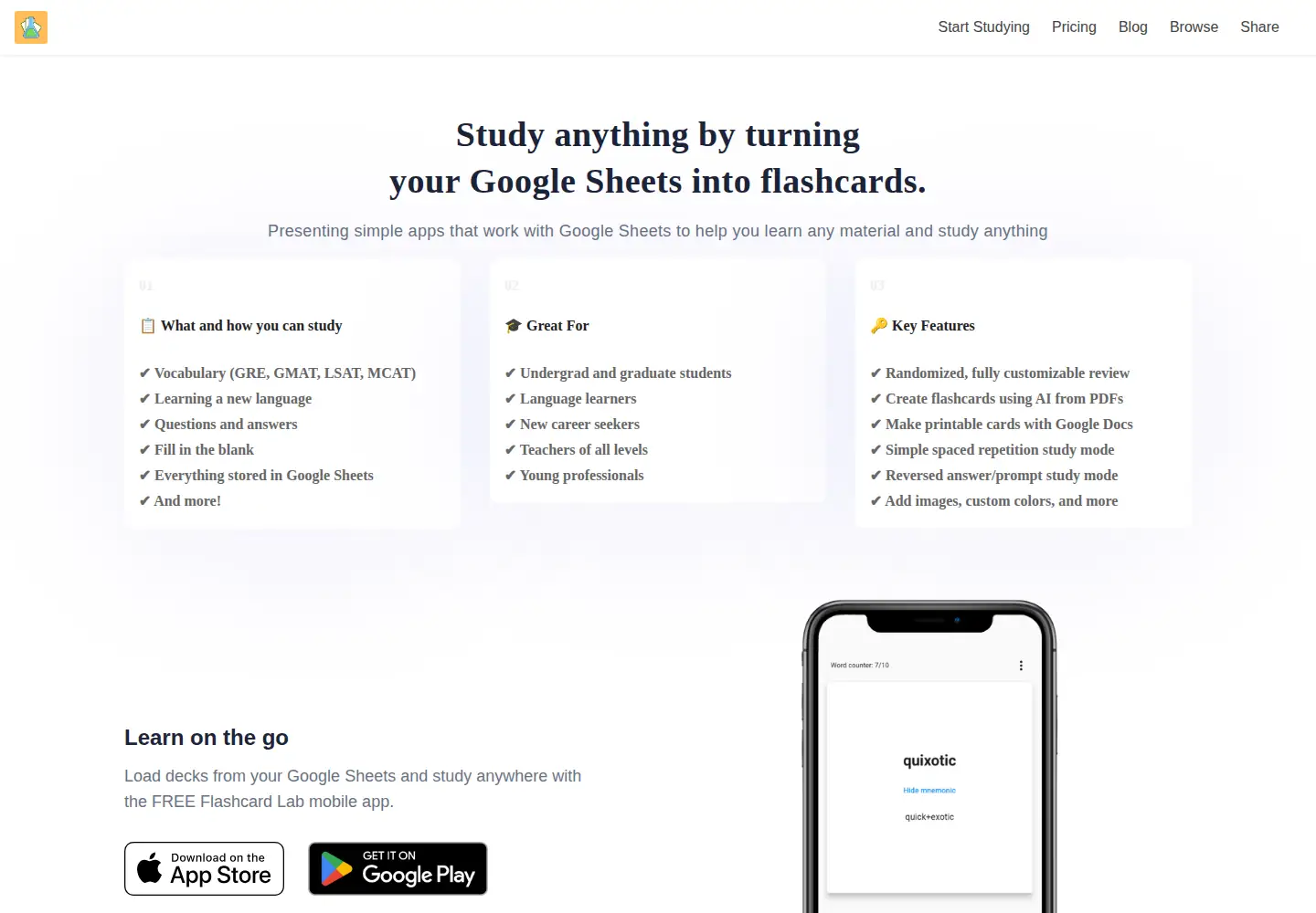Screenshot of flashcardlab.co