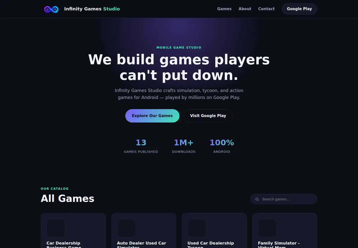 Captured homepage of infinitygamestudio.co in the current scan