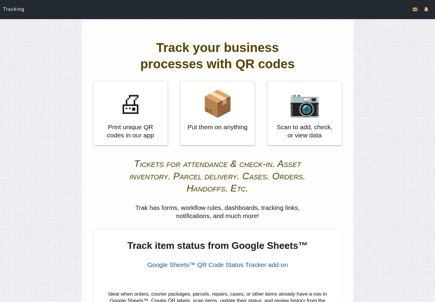 Screenshot of trak.codes