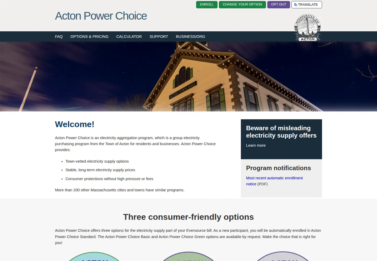 Screenshot of actonpowerchoice.com