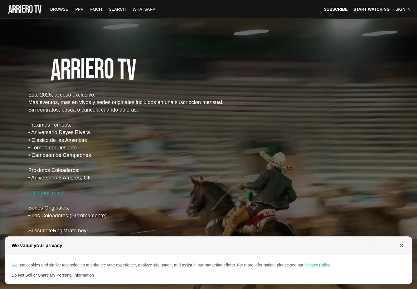 Captured homepage of arrierotv.com in the current scan