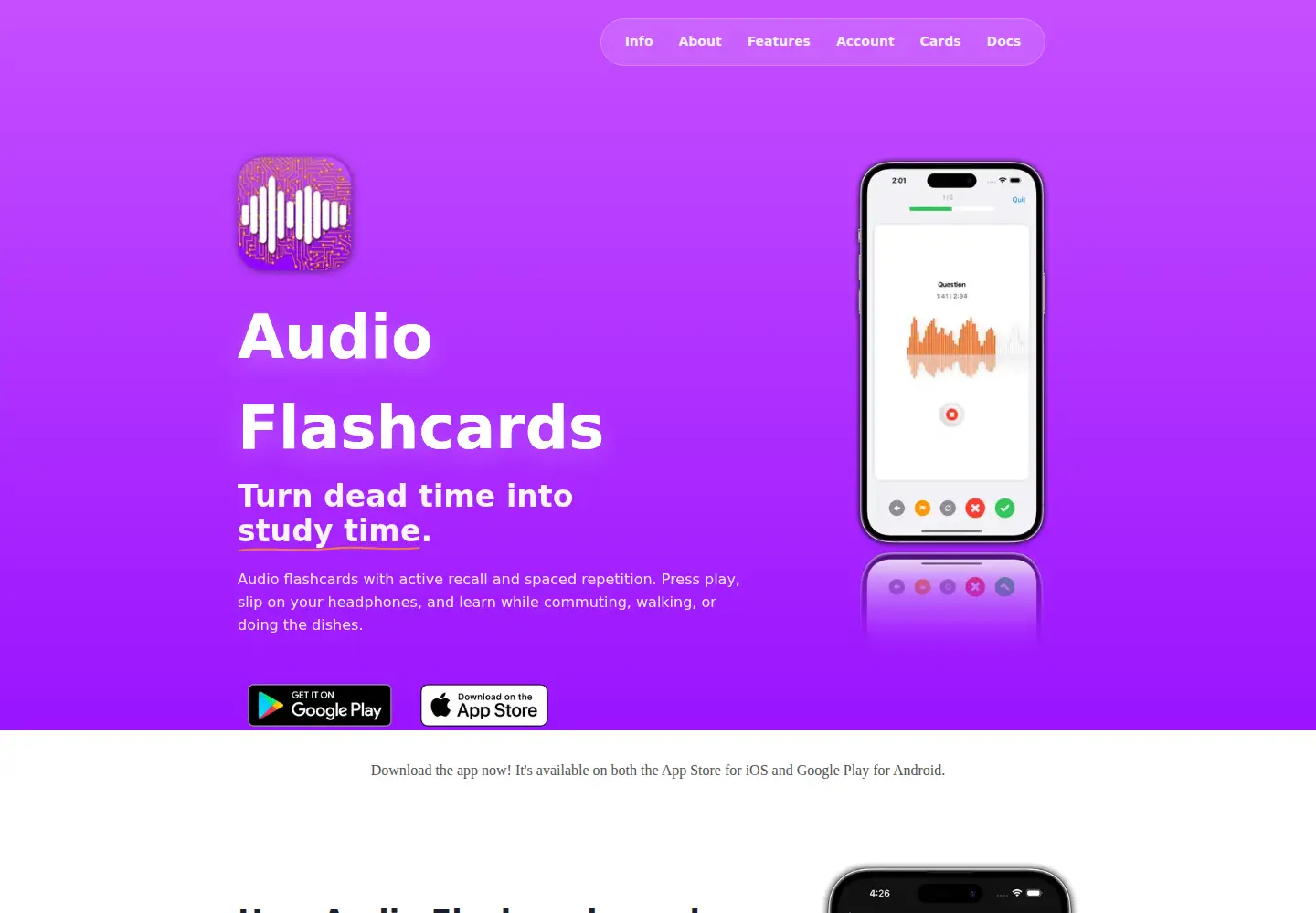 Captured homepage of audio-flashcards.com in the current scan
