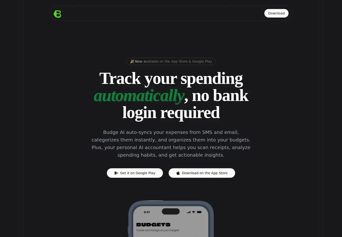 Screenshot of budgeai.com