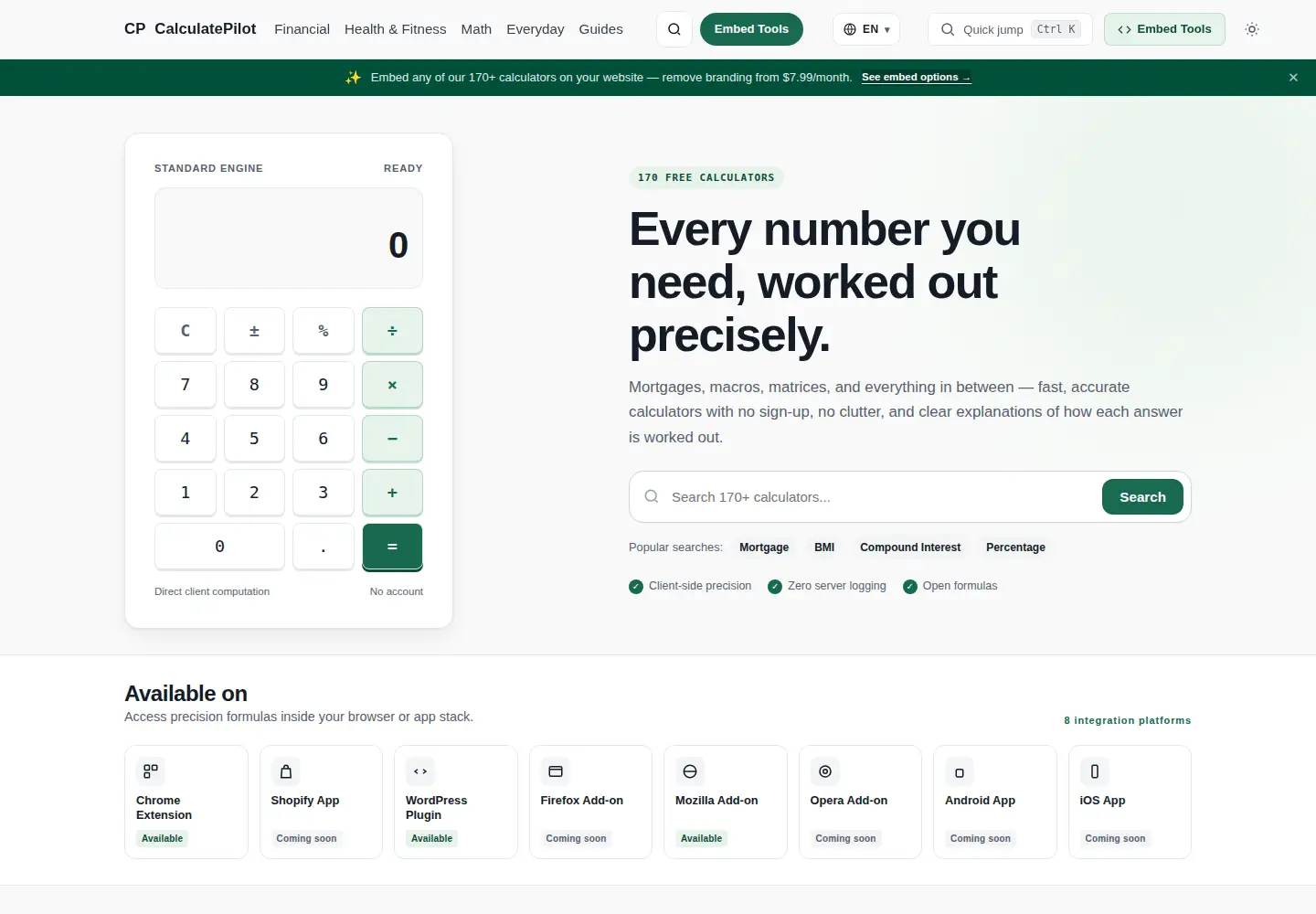 Screenshot of calculatepilot.com