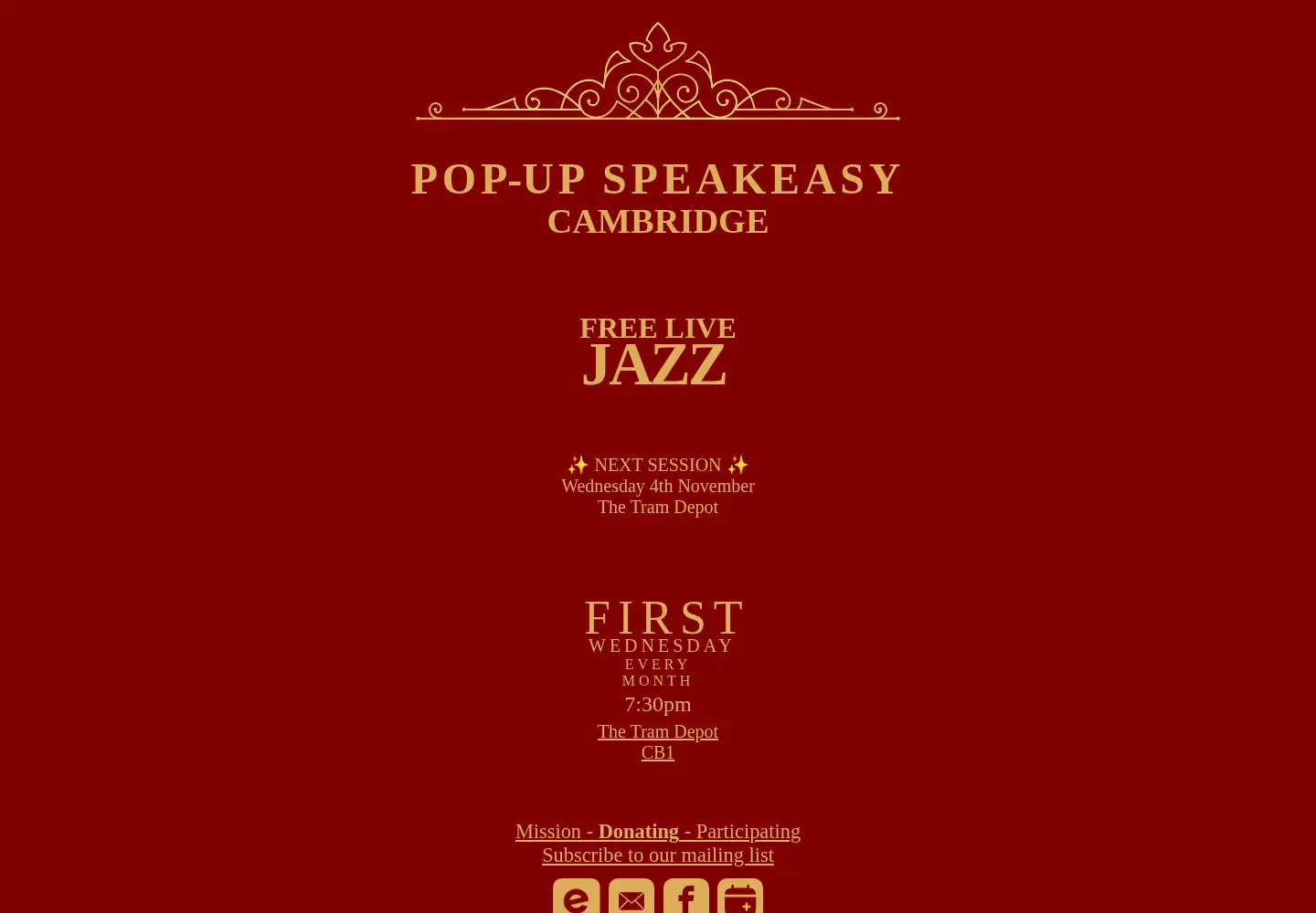 Captured homepage of cambridgepopupspeakeasy.com in the current scan