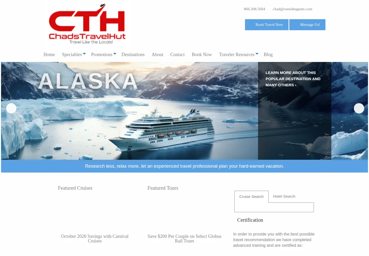 Screenshot of chadstravelhut.com