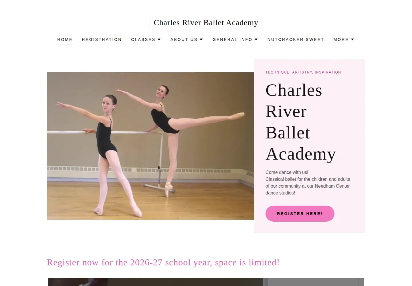 Screenshot of charlesriverballet.com