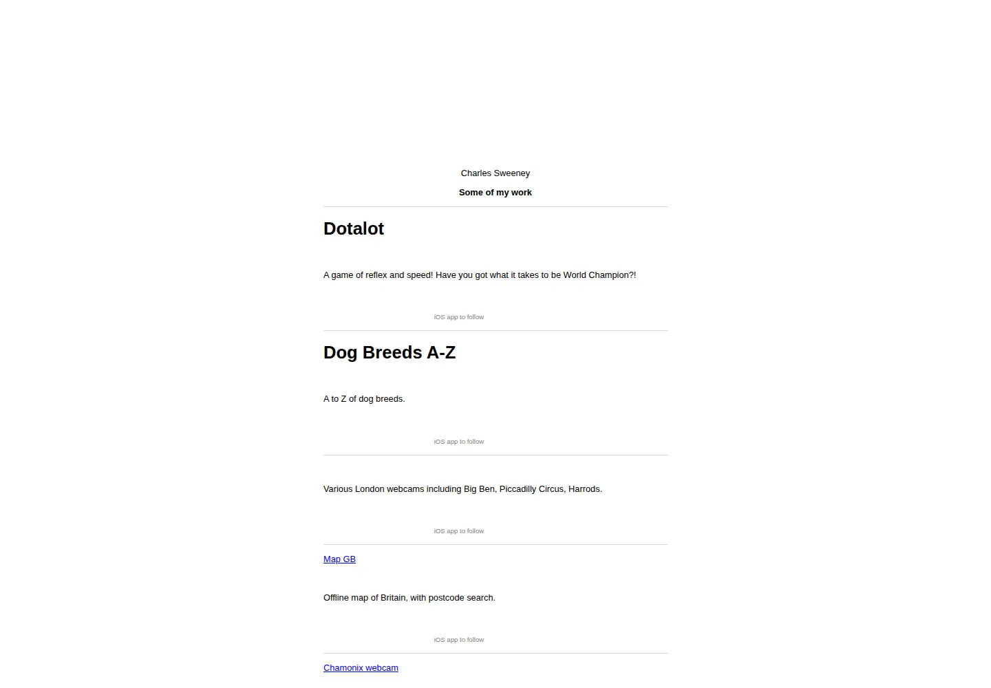 Captured homepage of charlessweeney.com in the current scan