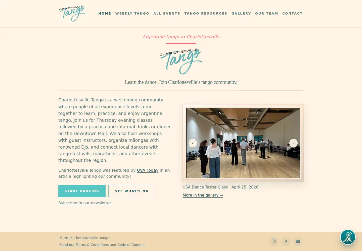 Screenshot of charlottesvilletango.com