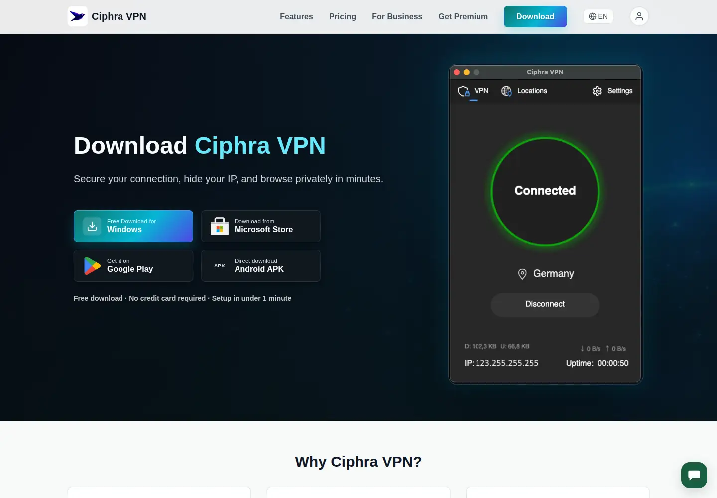 Screenshot of ciphravpn.com