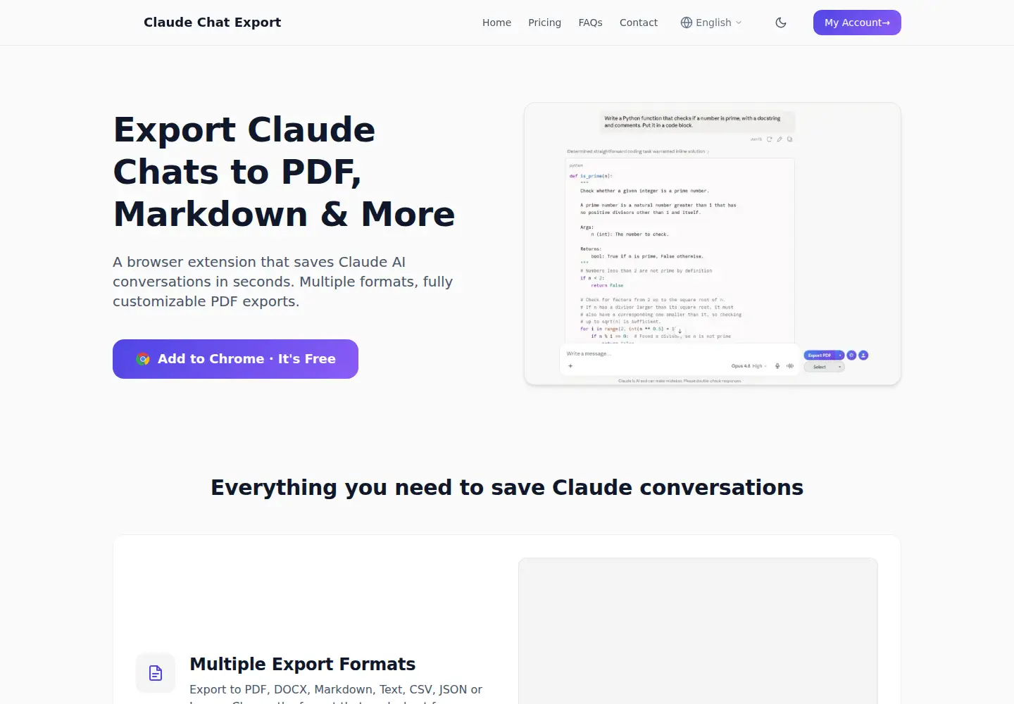 Screenshot of claudechatexport.com