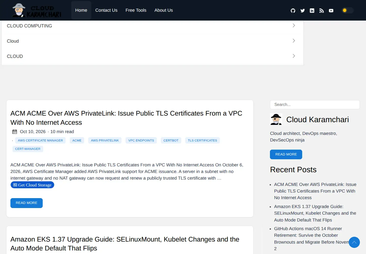 Captured homepage of cloudkaramchari.com in the current scan