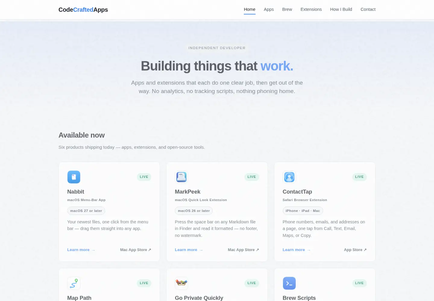 Captured homepage of codecraftedapps.com in the current scan