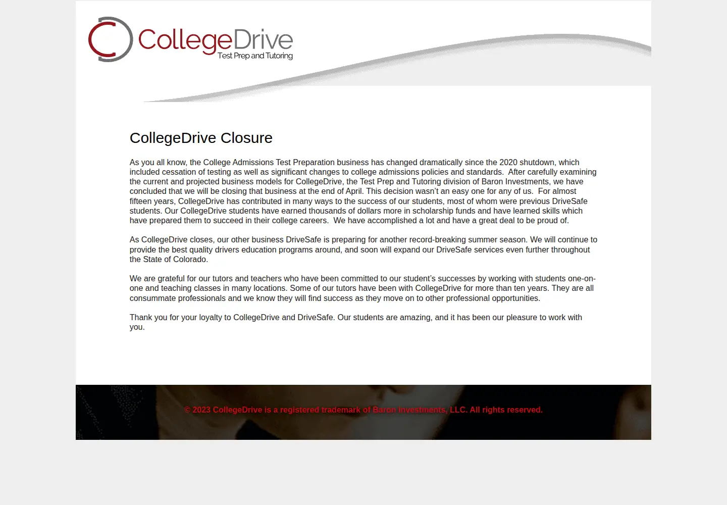 Screenshot of collegedrive.com