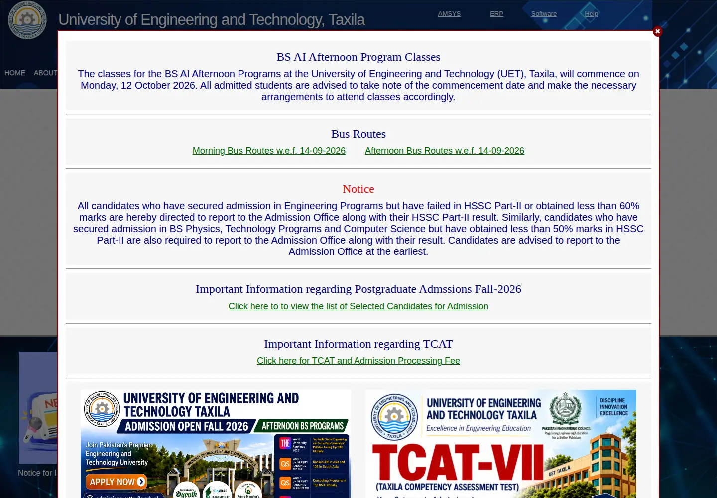Screenshot of uettaxila.edu.pk