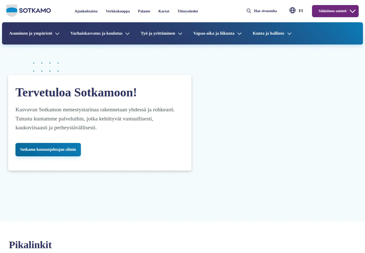 Captured homepage of sotkamo.fi in the current scan