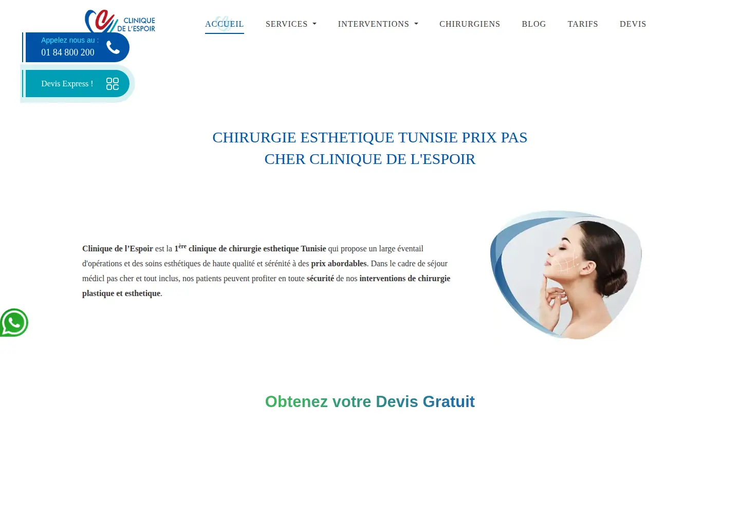 Screenshot of clinique-espoir-tunisie.com