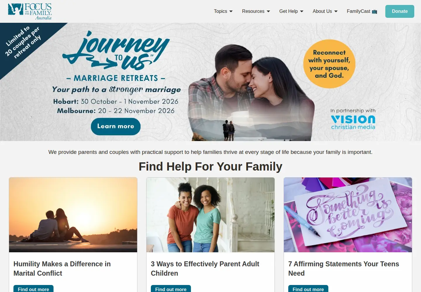 Screenshot of families.org.au