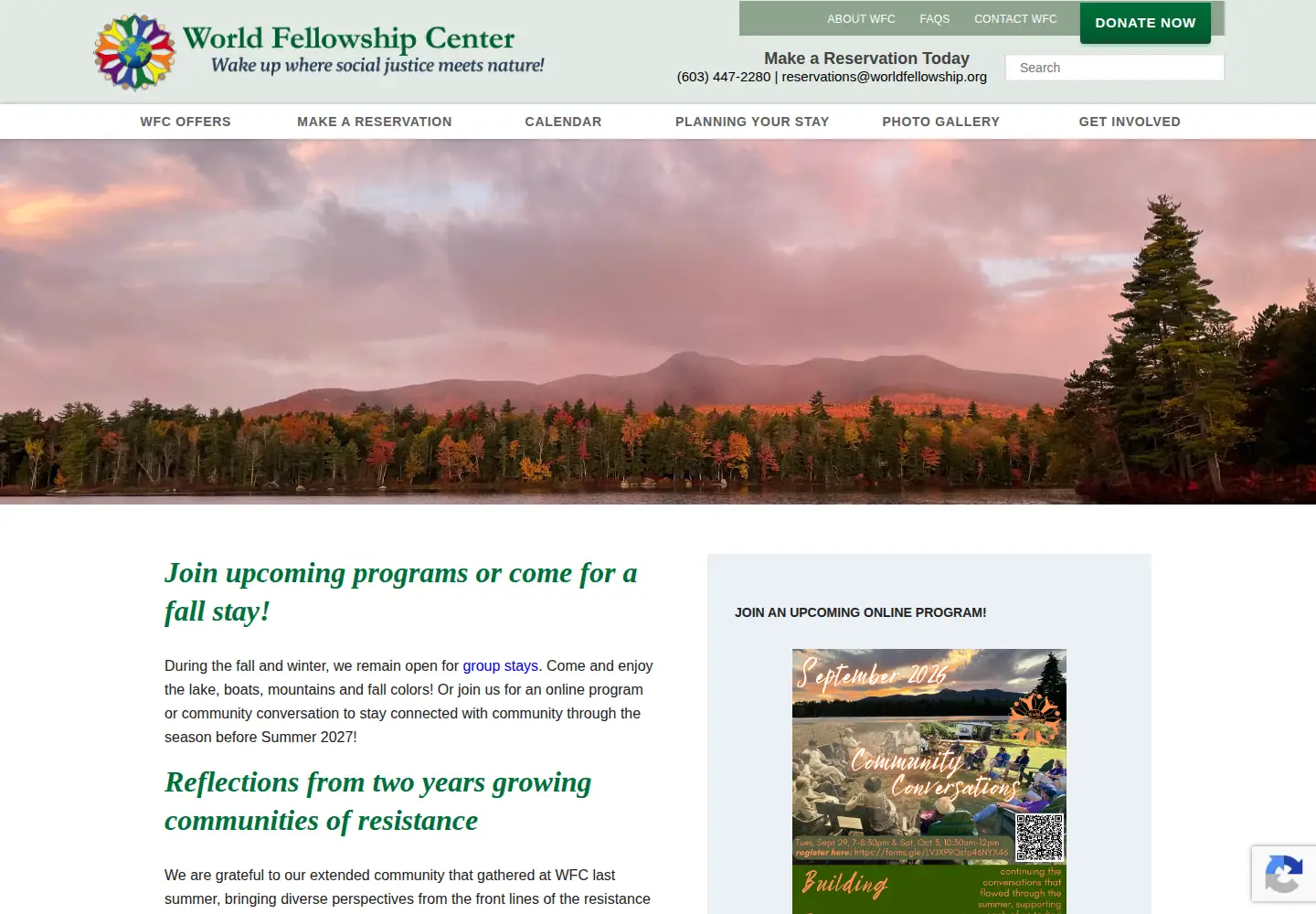 Captured homepage of worldfellowship.org in the current scan