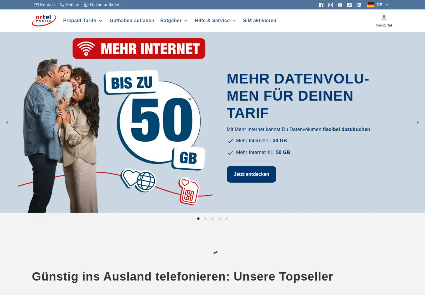 Captured homepage of ortelmobile.de in the current scan
