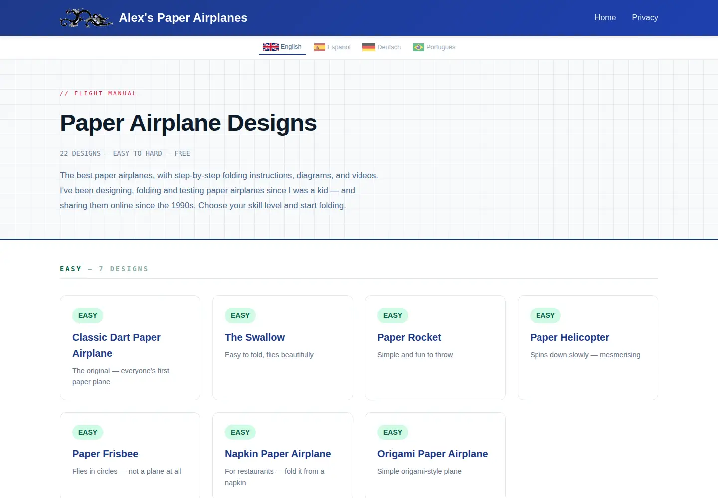 Screenshot of paperairplanes.co.uk