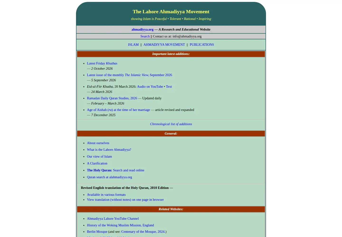 Screenshot of ahmadiyya.org