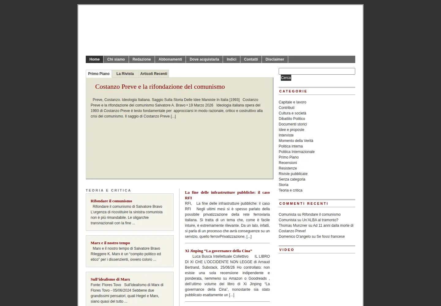 Captured homepage of comunismoecomunita.org in the current scan