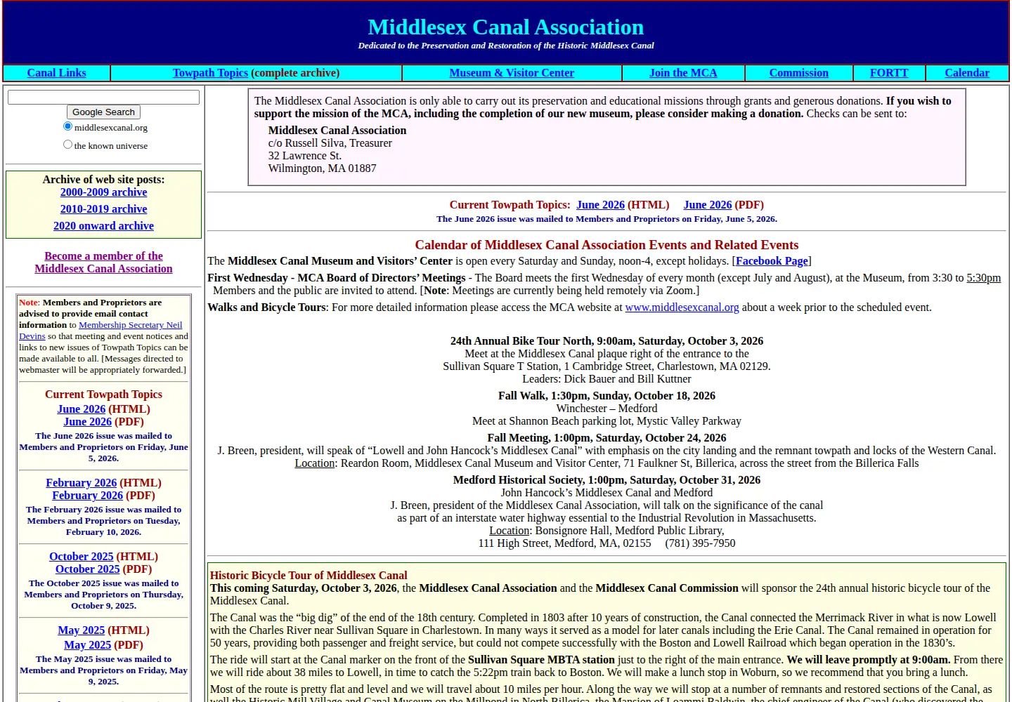 Screenshot of middlesexcanal.org