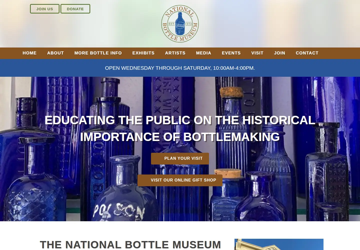 Captured homepage of nationalbottlemuseum.org in the current scan