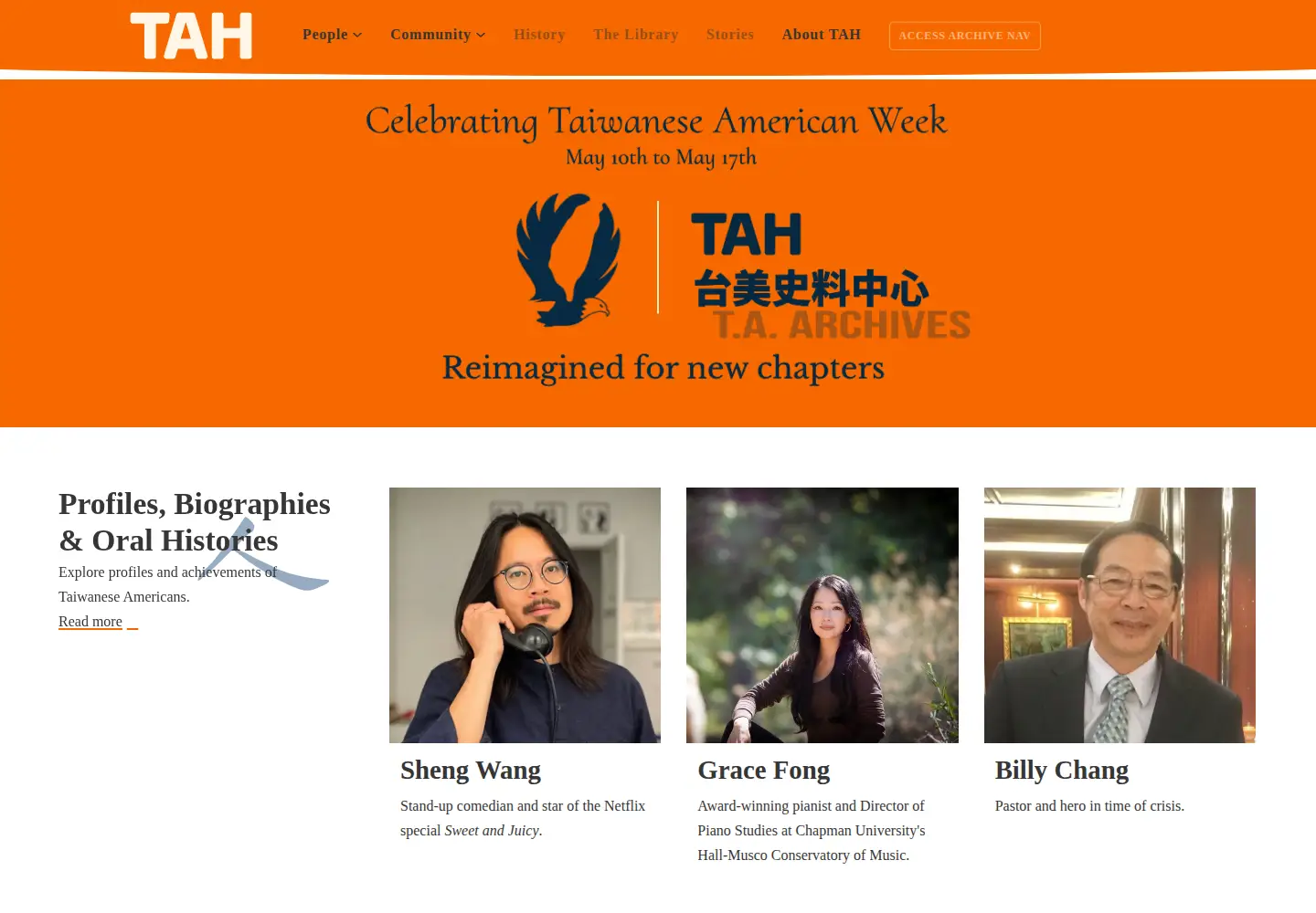 Captured homepage of taiwaneseamericanhistory.org in the current scan