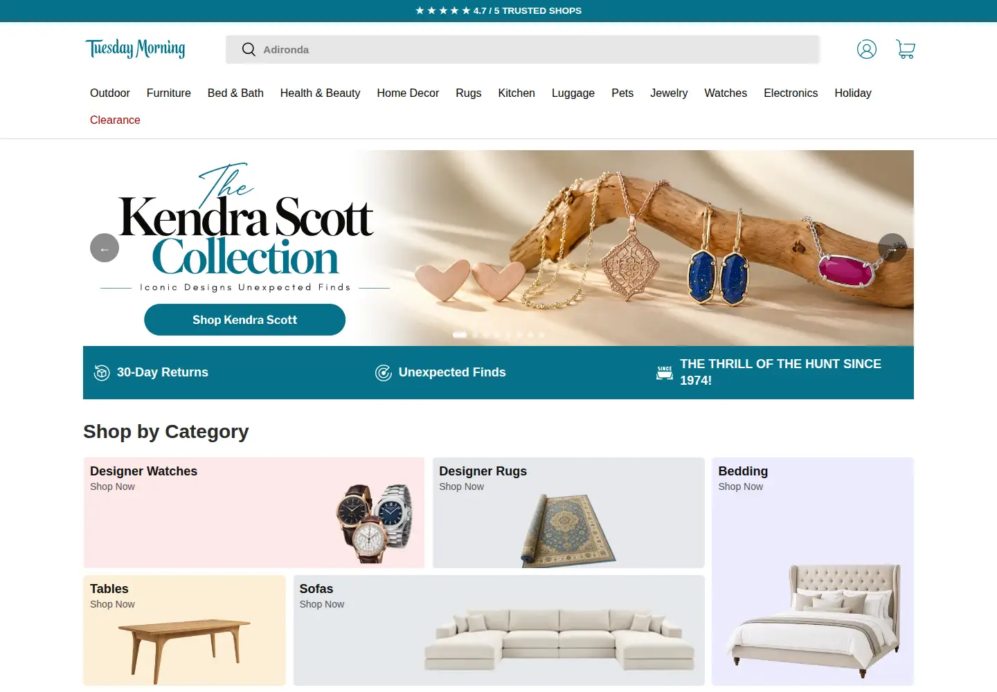 Captured homepage of tuesdaymorning.com in the current scan
