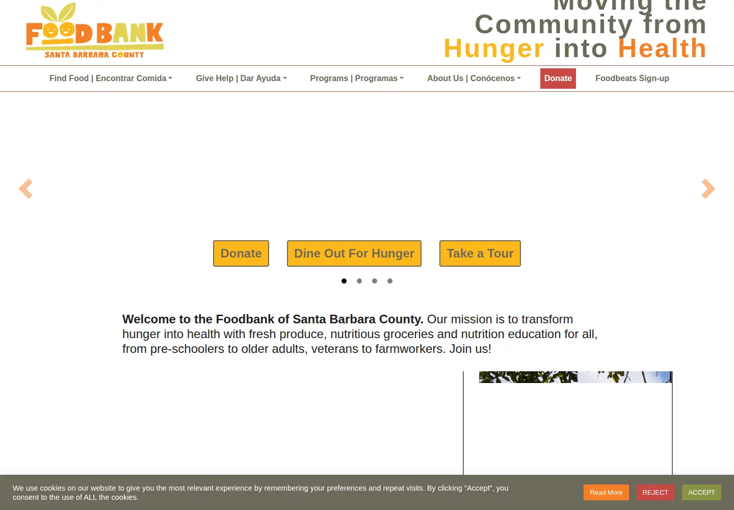 Captured homepage of foodbanksbc.org in the current scan