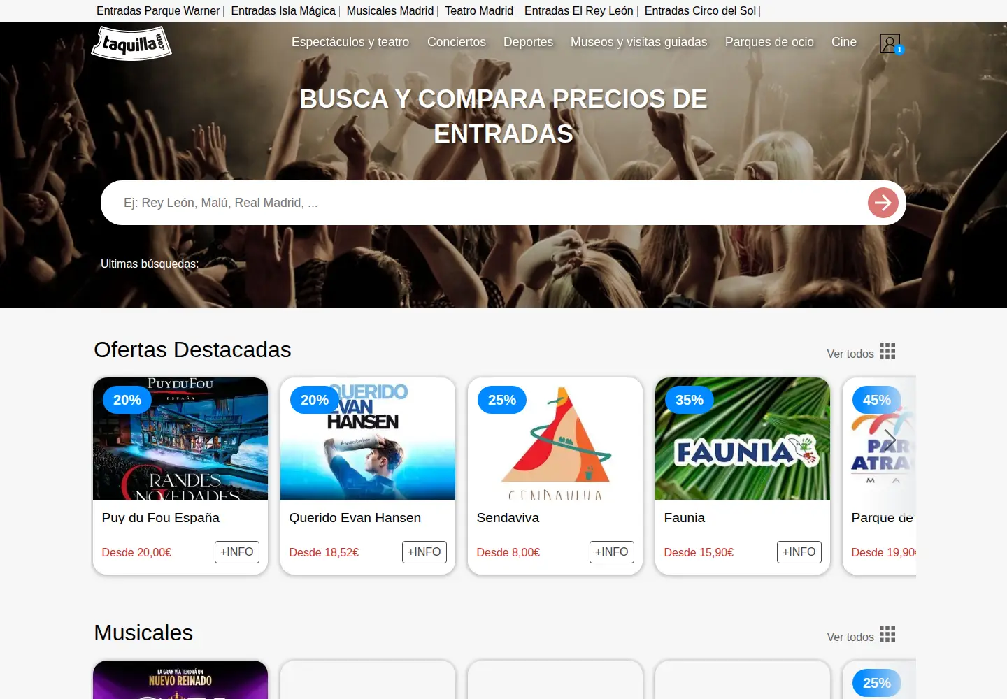 Screenshot of taquilla.com