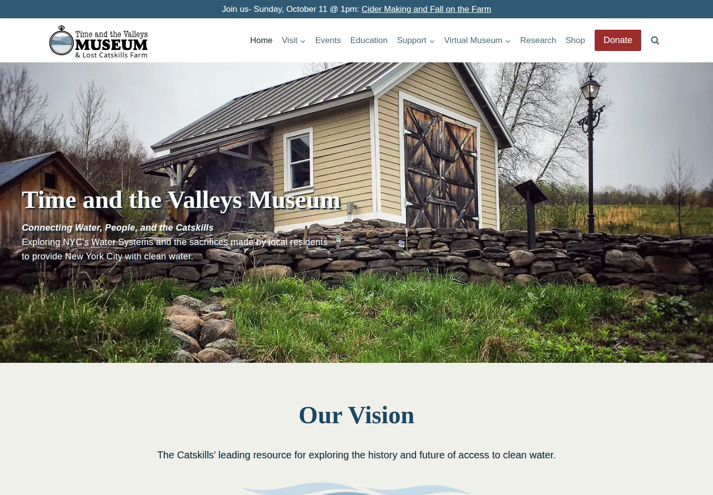 Screenshot of timeandthevalleysmuseum.org