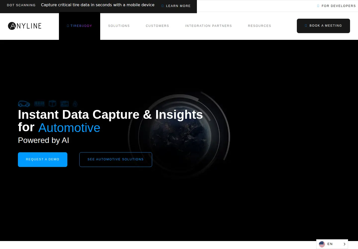 Captured homepage of anyline.com in the current scan