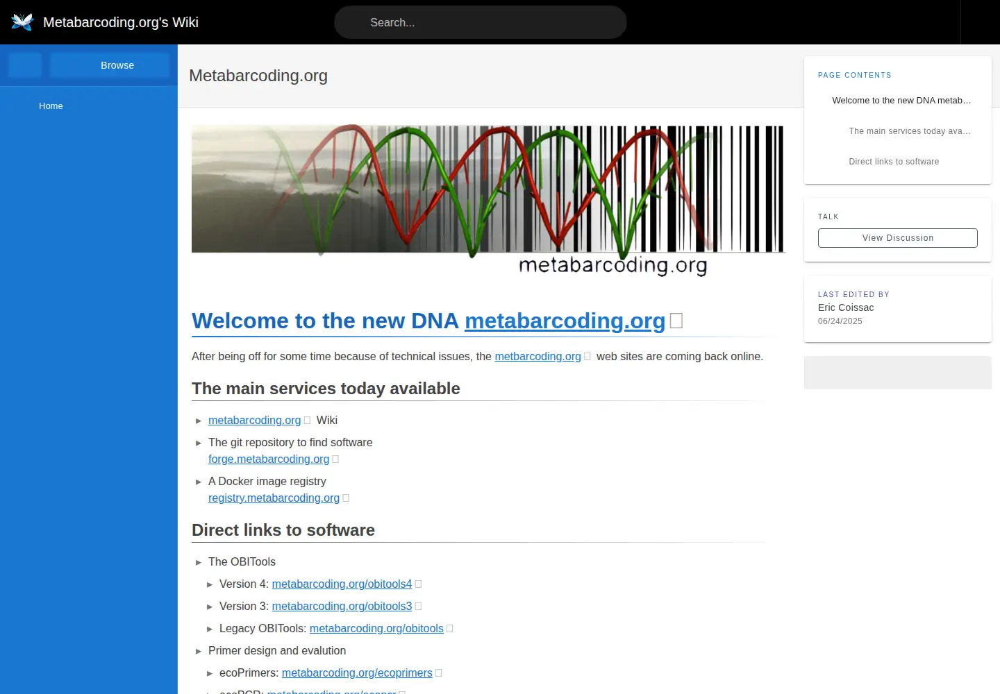 Captured homepage of metabarcoding.org in the current scan