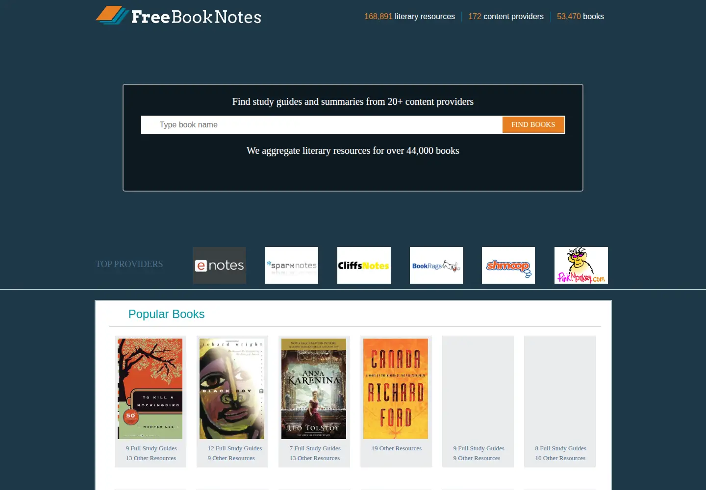 Screenshot of freebooknotes.com
