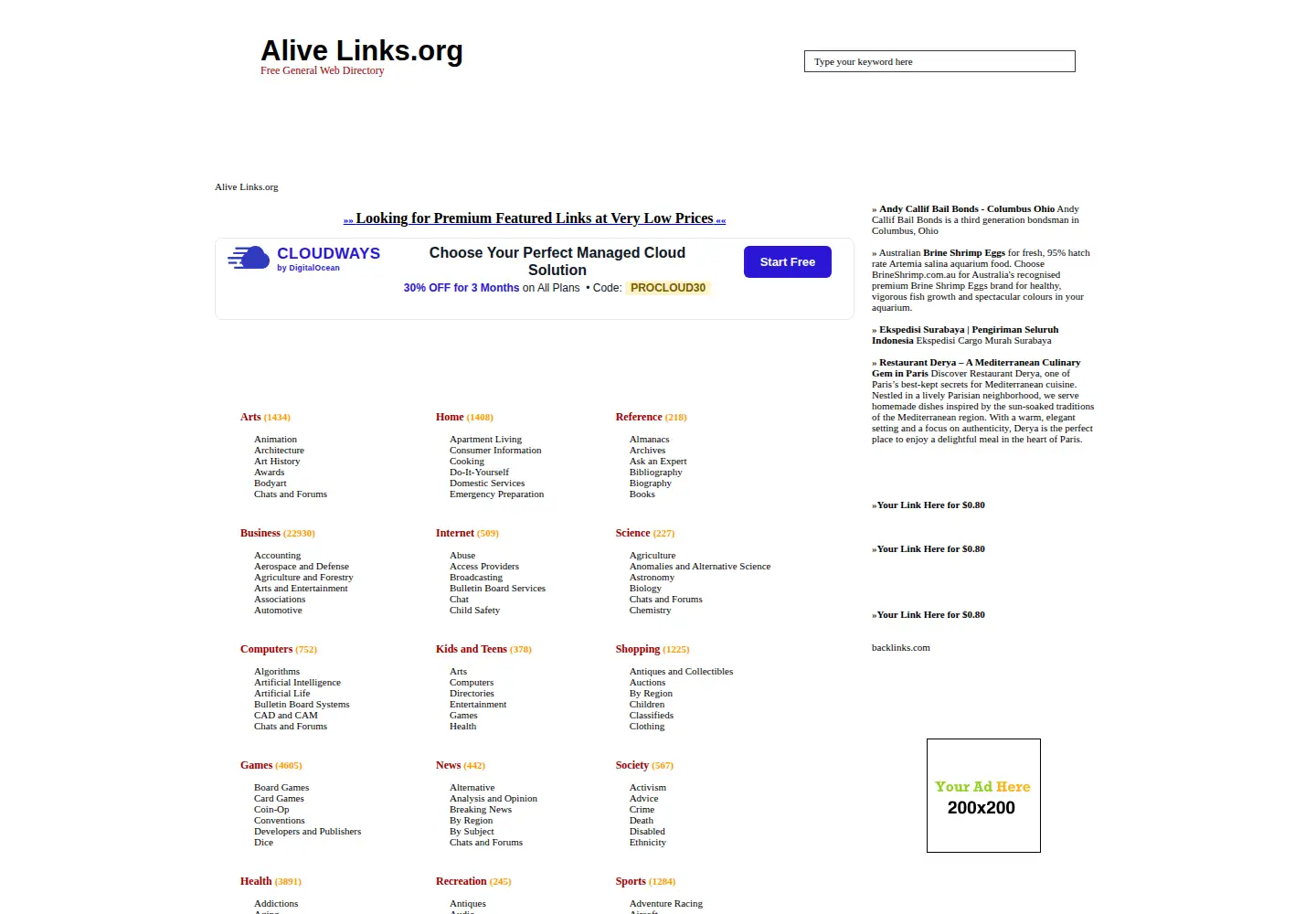 Captured homepage of alivelinks.org in the current scan