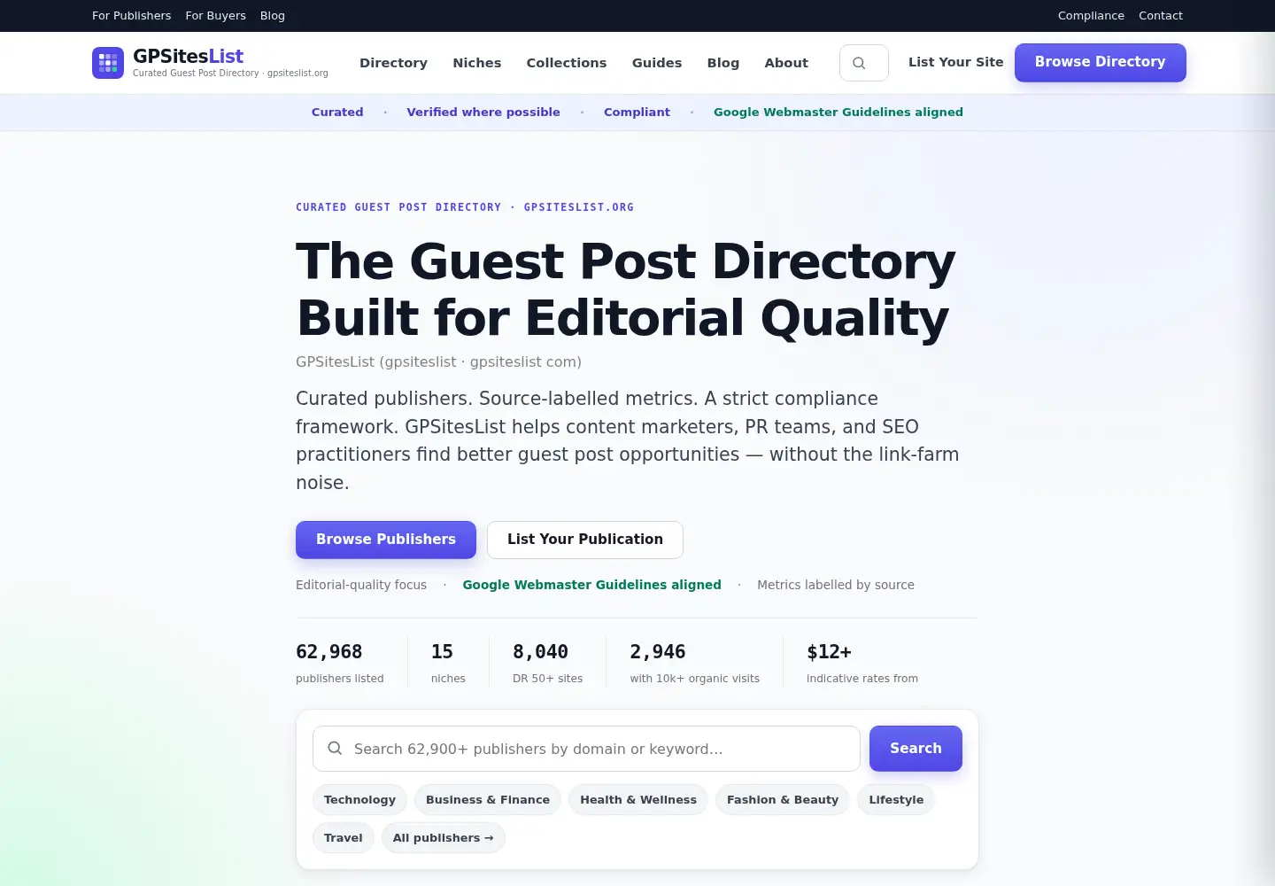 Screenshot of gpsiteslist.org