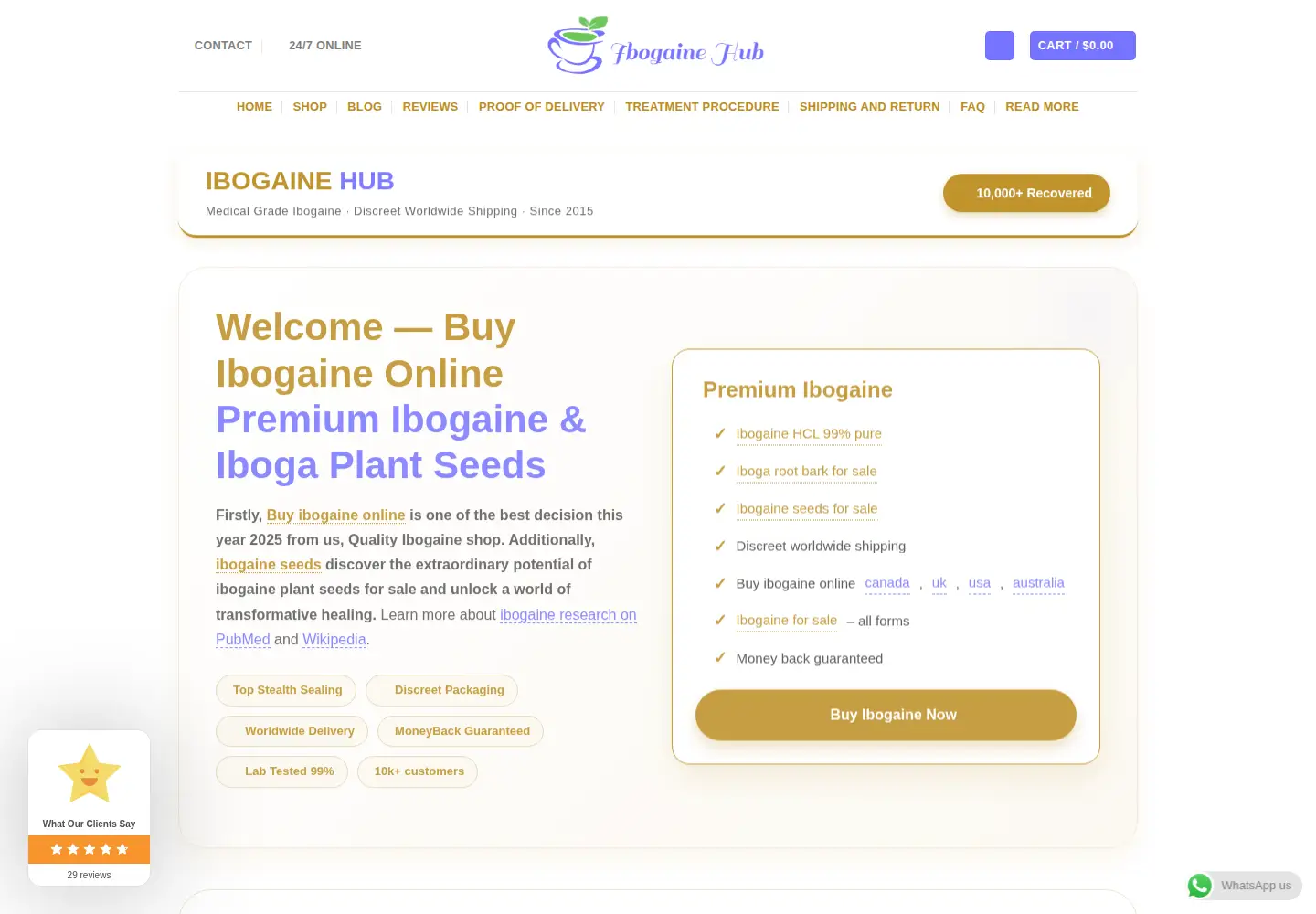 Captured homepage of ibogainehub.com in the current scan