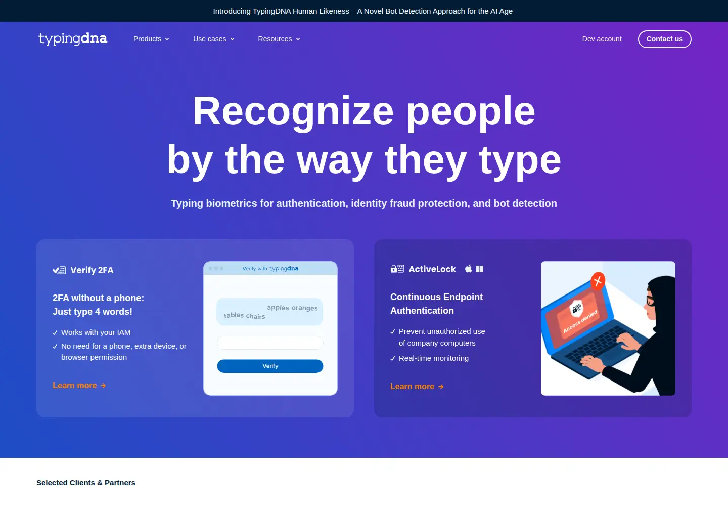 Captured homepage of typingdna.com in the current scan