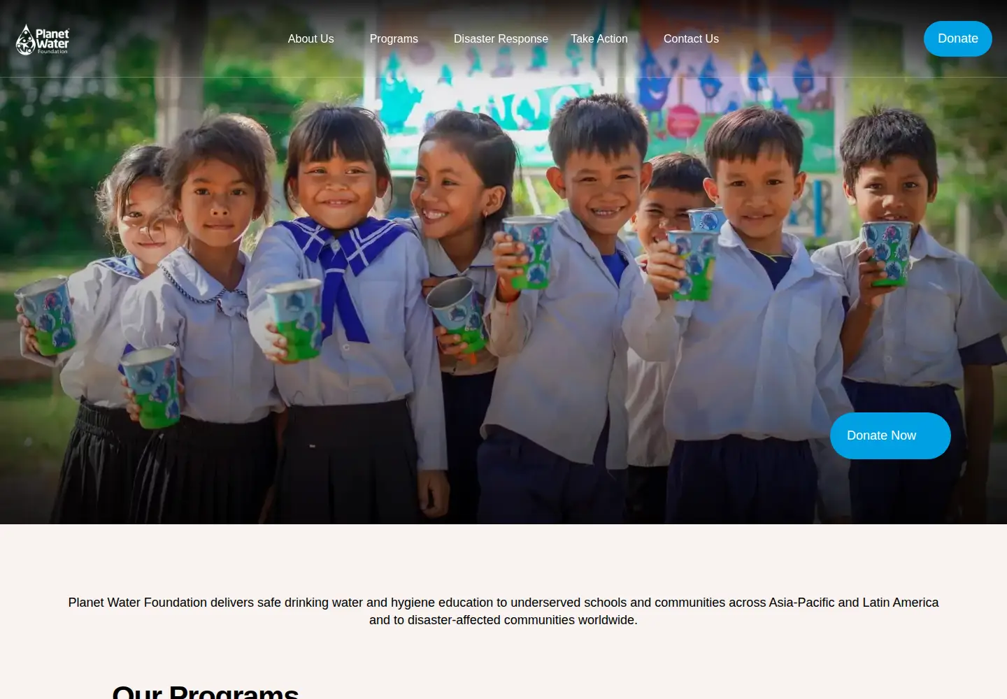 Captured homepage of planet-water.org in the current scan