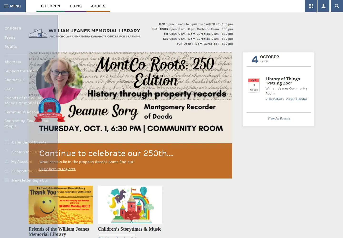 Screenshot of jeaneslibrary.org